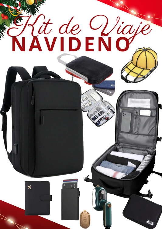 Mochila Negra Elegante con Kit de Viajes